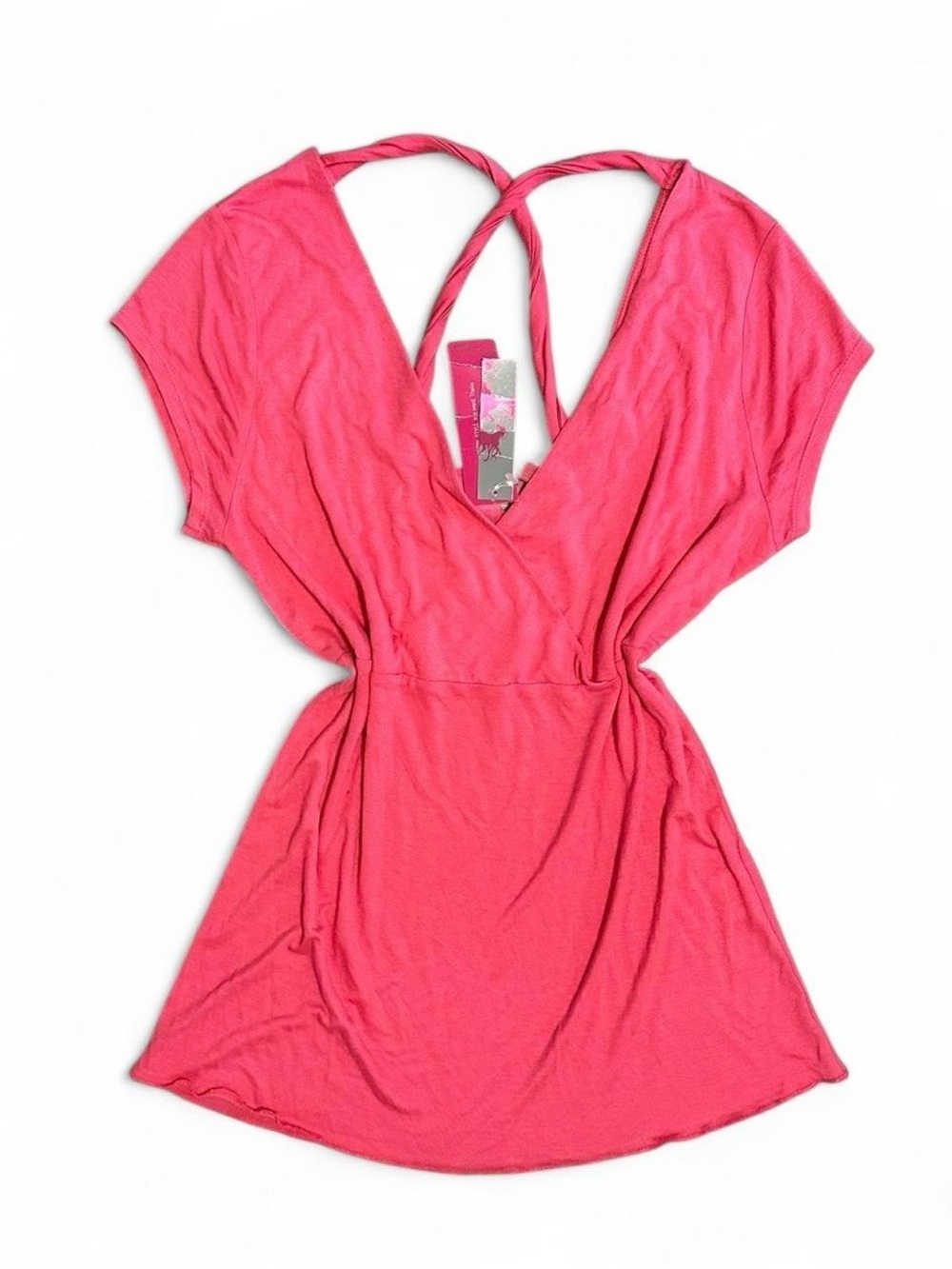 Women’s Y2K Thalia Sodi Hot Pink V-Neck Top with Twisted Racerback Size XL